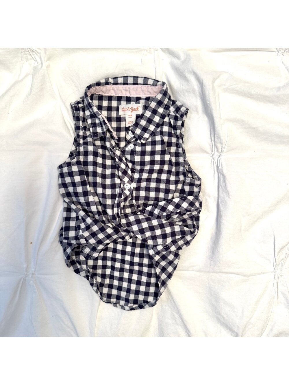 Cat & Jack Navy Blue and White Plaid Button Up Front Tie Tank Top
